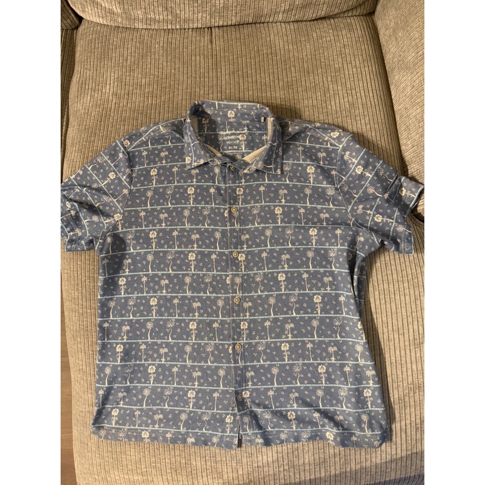 Tommy Bahama IslandZone Mens XL Blue Palm Tree Supima Cotton Button Up Shirt